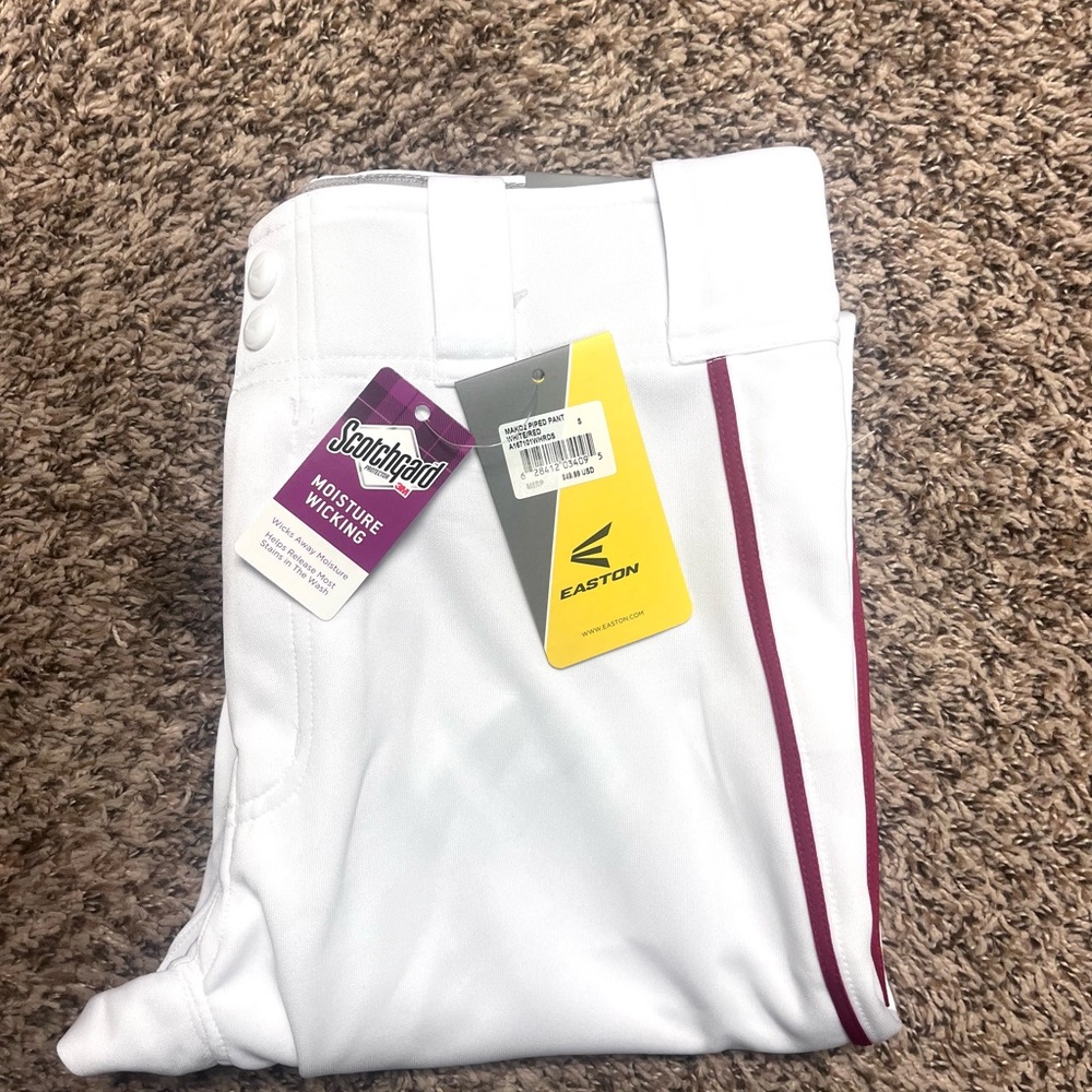 Easton Mako2 White Baseball Pants with Red Stripe